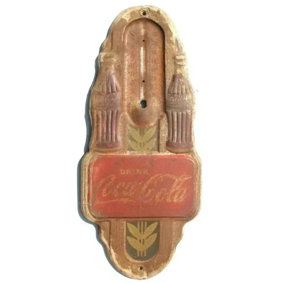 Vintage 1940'S Art Deco COCA COLA EMBOSSED Tin ADVERTISING Thermometer - Picture 1 of 2